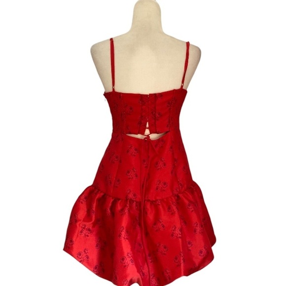 For Love & Lemons Annika Mini Dress NWOT Red Corset Bodice Bubble Hem - Picture 6 of 14